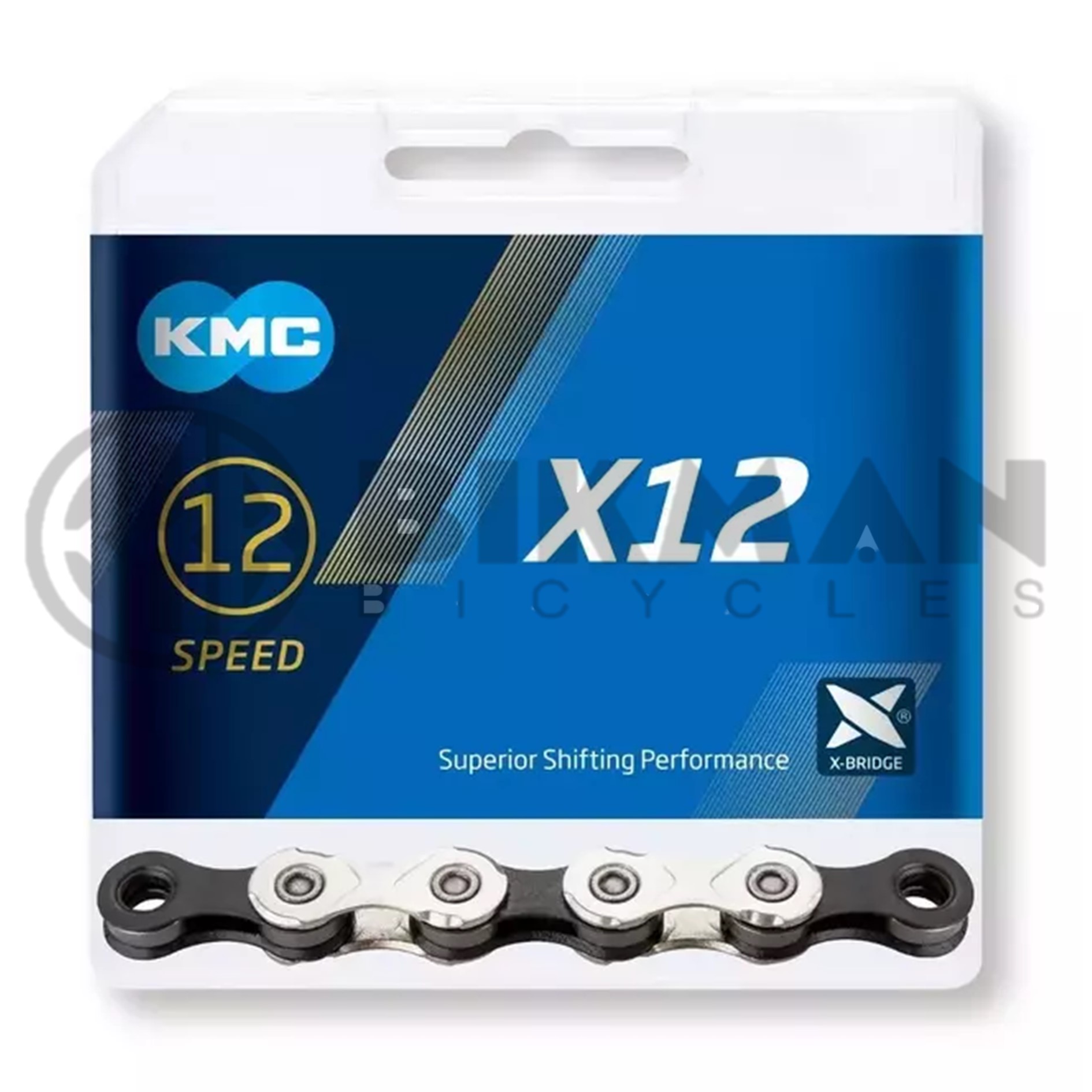 CADENA KMC X12 V 1/2" x 1/128" 126 ESLABONES MASTER LINK NEGRO PLATA